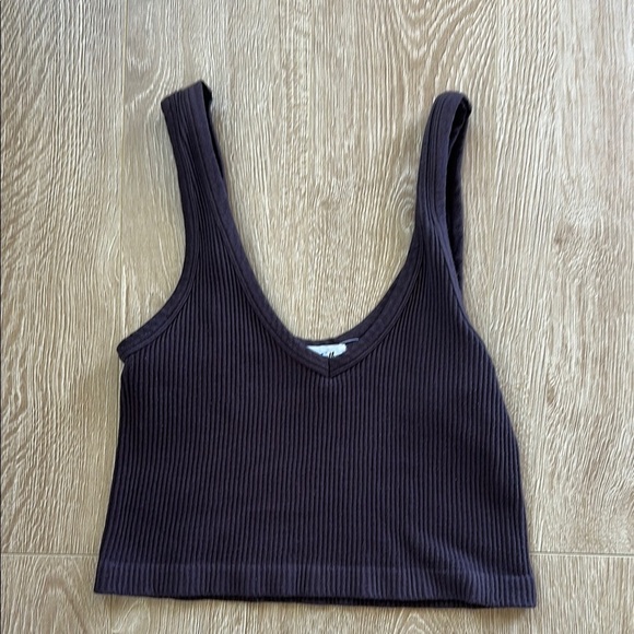 gypsy feather Tops - Gypsy Feather Ribbed Brown Crop Top